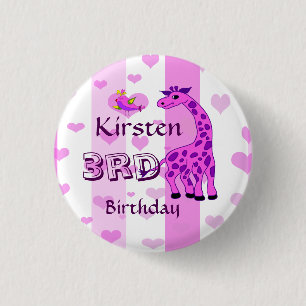 Giraffe illustration in pink colour 3 cm round badge