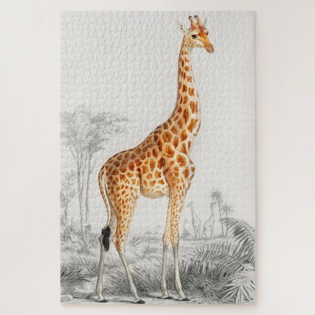 Giraffe Illustration Vintage Art Print Jigsaw Puzzle (Vertical)