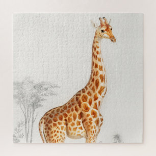 Giraffe Illustration Vintage Art Print Jigsaw Puzzle