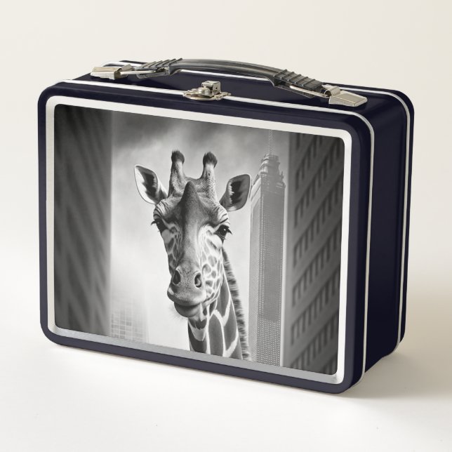 Giraffe in a Cityscape Metal Lunch Box (Front)