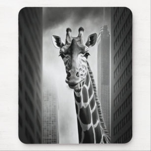 Giraffe in a Cityscape Mouse Pad