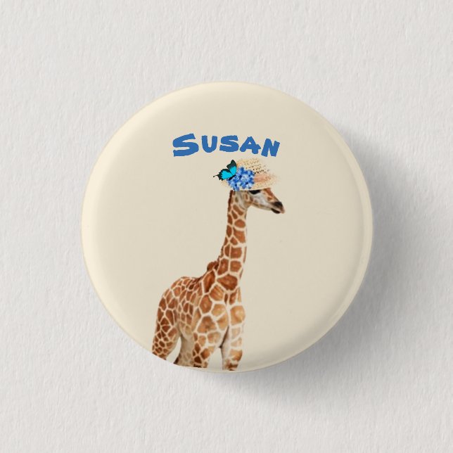 Giraffe in a Hat with Blue Butterfly Button (Front)
