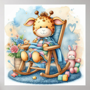 Giraffe in a Rocking Chair Boy Poster