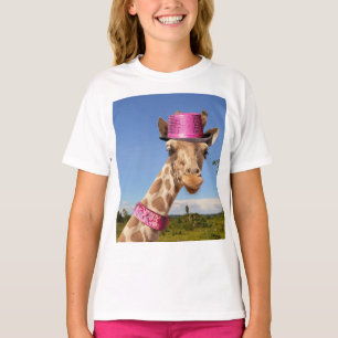 Giraffe in a sparkly pink hat T-Shirt