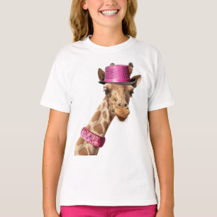 Giraffe in a sparkly pink hat T-Shirt