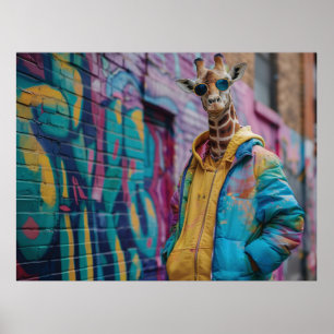 Giraffe in a streetwear with sunglasses poster