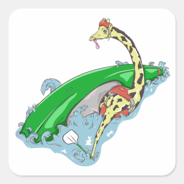 Giraffe in a white water kayak square sticker (Front)