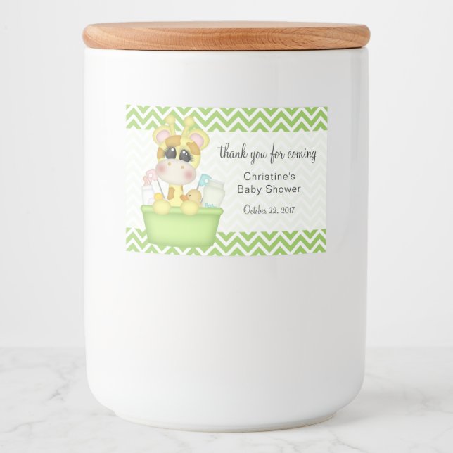 Giraffe in Bath Tub Baby Shower Thank You Food Label (Front)