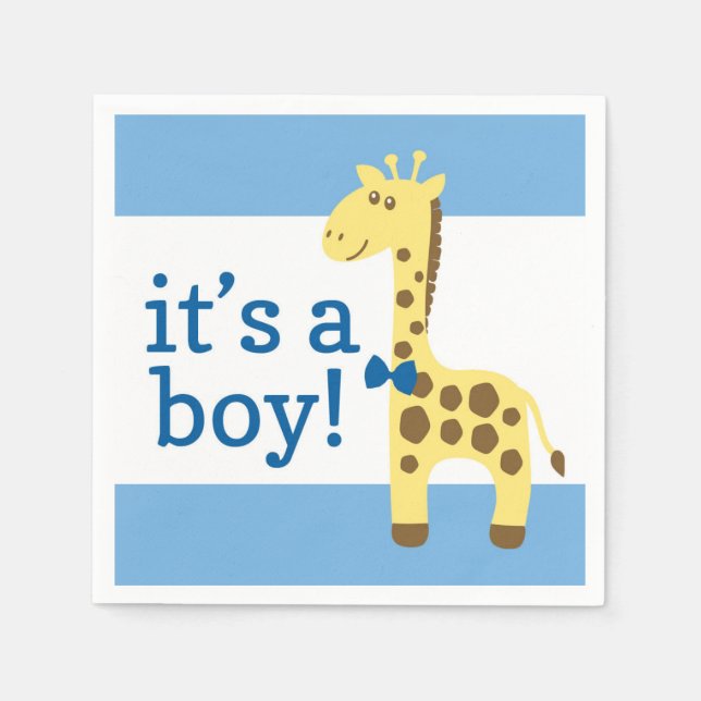 Giraffe in Blue Bow Baby Shower for Boy Napkin (Front)