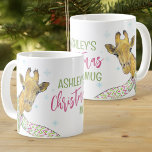 Giraffe in Christmas scarf Cute winter Animal art Coffee Mug<br><div class="desc">This lovely coffee mug features hand drawn watercolor illustration of adorable giraffe wearing a scarf, and an editable text. Makes cute and fun gift for Christmas, birthday, or other winter holiday; for kids and for everyone who loves animal art and giraffes. • Personalise it with name and text or customise...</div>