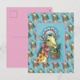 GIRAFFE IN CUTE SPRING EASTER BONNET, EGG BASKET HOLIDAY POSTCARD