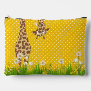 Giraffe in Grass on Polka Dots Accessory Pouch