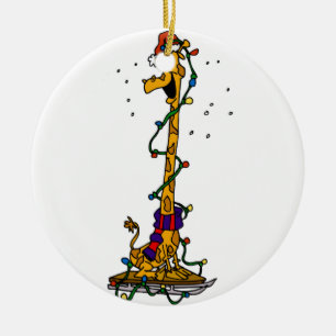 Giraffe in lights on sled ceramic tree decoration