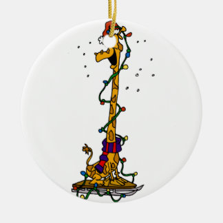 Giraffe in lights on sled ceramic tree decoration