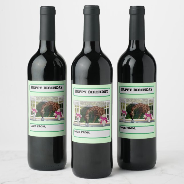 Giraffe In My Window, Birthday Wine Label (Bottles)