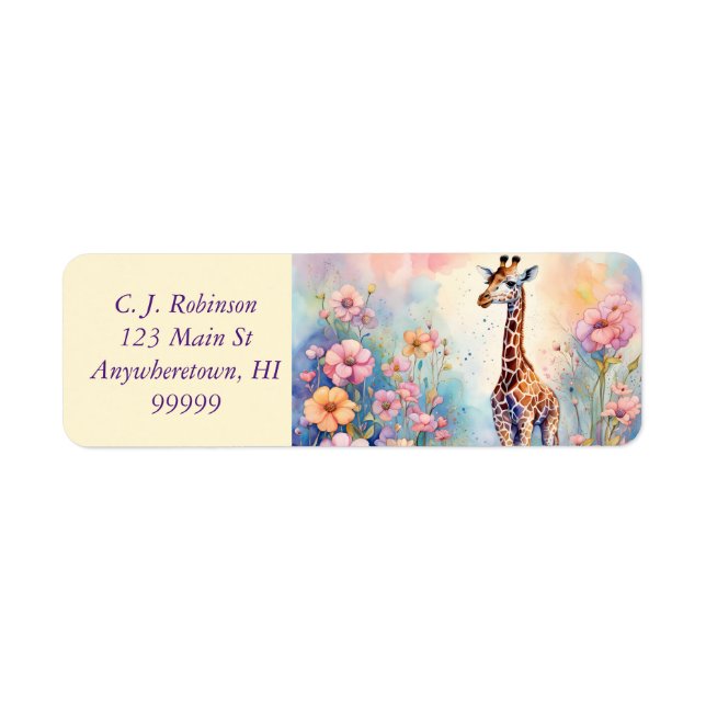 Giraffe In Pastel Garden Address  (Front)