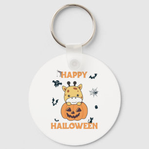 Giraffe In Pumpkin Cute Giraffes Happy Halloween Key Ring