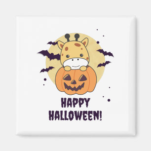 Giraffe In Pumpkin Cute Giraffes Happy Halloween Magnet