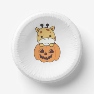 Giraffe In Pumpkin Cute Giraffes Happy Halloween Paper Plate