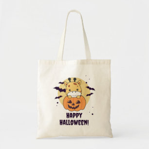 Giraffe In Pumpkin Cute Giraffes Happy Halloween T Tote Bag