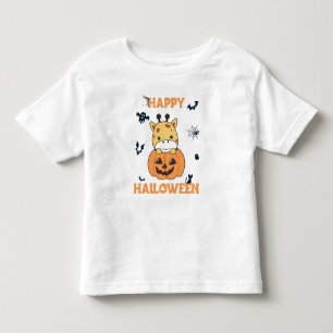 Giraffe In Pumpkin Cute Giraffes Happy Halloween Toddler T-Shirt