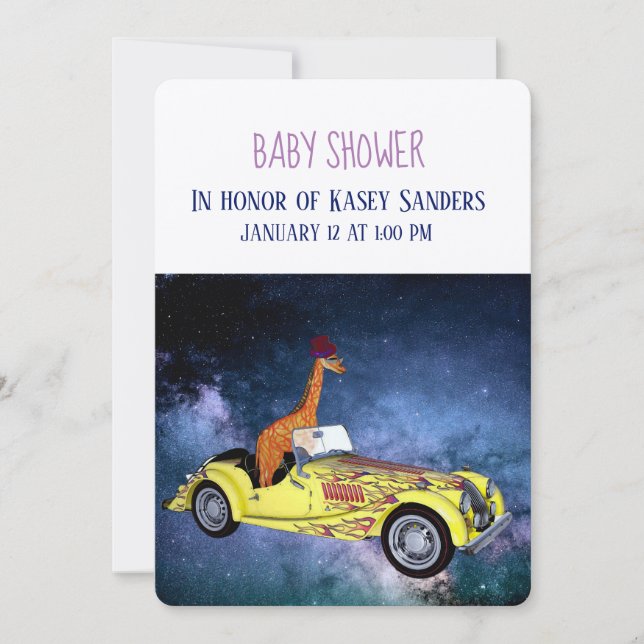 Giraffe In Space Baby shower Invitation Card (Front)