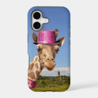 Giraffe in sparkly pink hat