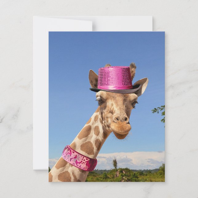Giraffe in sparkly pink hat card (Front)
