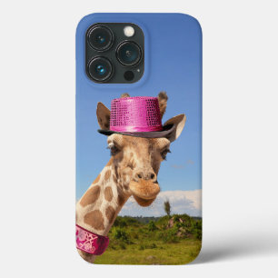 Giraffe in sparkly pink hat iPhone 13 pro case