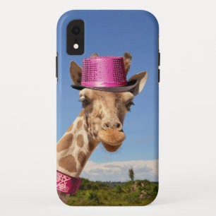 Giraffe in sparkly pink hat Case-Mate iPhone case