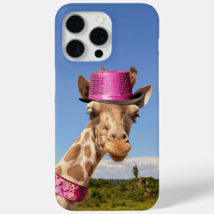 Giraffe in sparkly pink hat iPhone 15 pro max case
