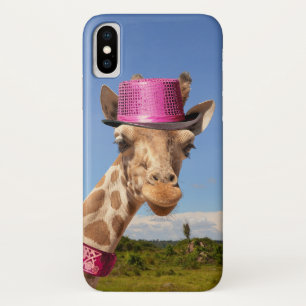 Giraffe in sparkly pink hat Case-Mate iPhone case