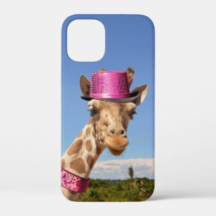 Giraffe in sparkly pink hat iPhone 12 mini case