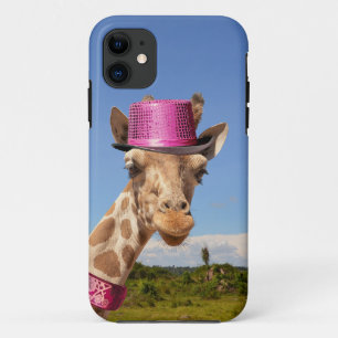 Giraffe in sparkly pink hat Case-Mate iPhone case