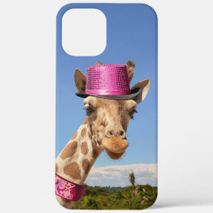 Giraffe in sparkly pink hat iPhone 12 pro max case