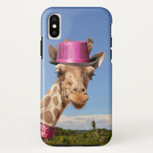 Giraffe in sparkly pink hat Case-Mate iPhone case