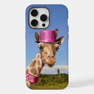 Giraffe in sparkly pink hat iPhone 15 pro max case