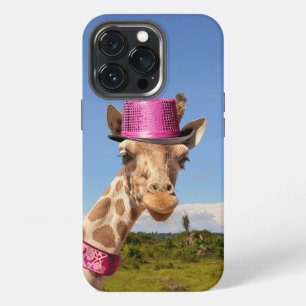 Giraffe in sparkly pink hat iPhone 13 pro case