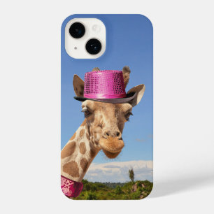 Giraffe in sparkly pink hat iPhone 14 case