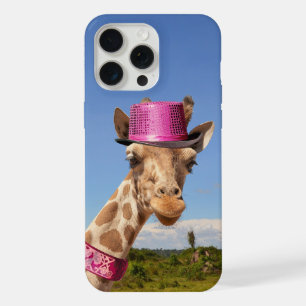 Giraffe in sparkly pink hat iPhone 15 pro max case
