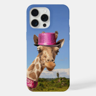 Giraffe in sparkly pink hat iPhone 15 pro max case