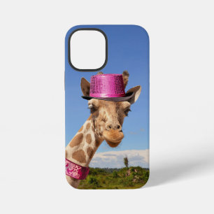 Giraffe in sparkly pink hat iPhone 12 mini case