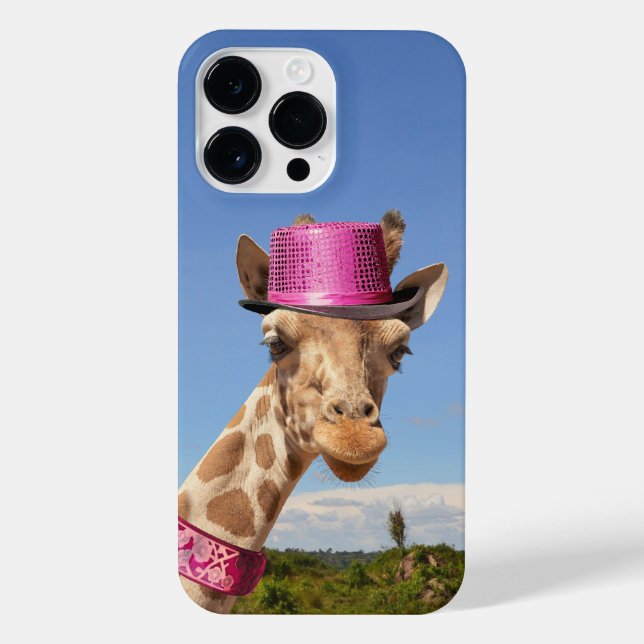 Giraffe in sparkly pink hat iPhone case (Back)