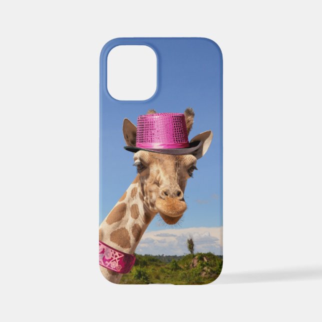 Giraffe in sparkly pink hat iPhone case (Back)