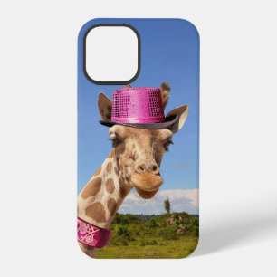 Giraffe in sparkly pink hat iPhone 12 pro case