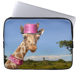 Giraffe in sparkly pink hat laptop sleeve