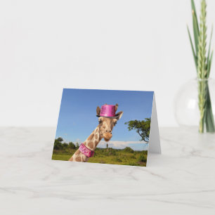 Giraffe in sparkly pink hat note card
