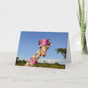 Giraffe in sparkly pink hat note card