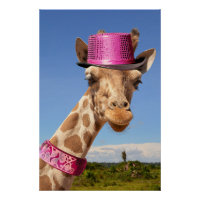 Giraffe in sparkly pink hat