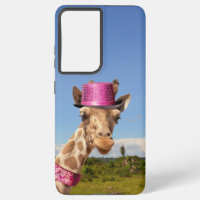 Giraffe in sparkly pink hat